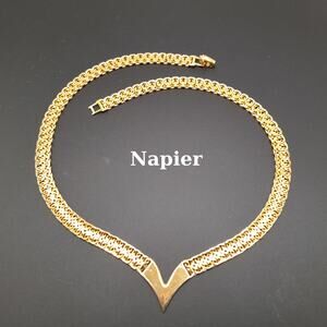 Vintage Napier Gold V Necklace 17 Inch Signed Statement